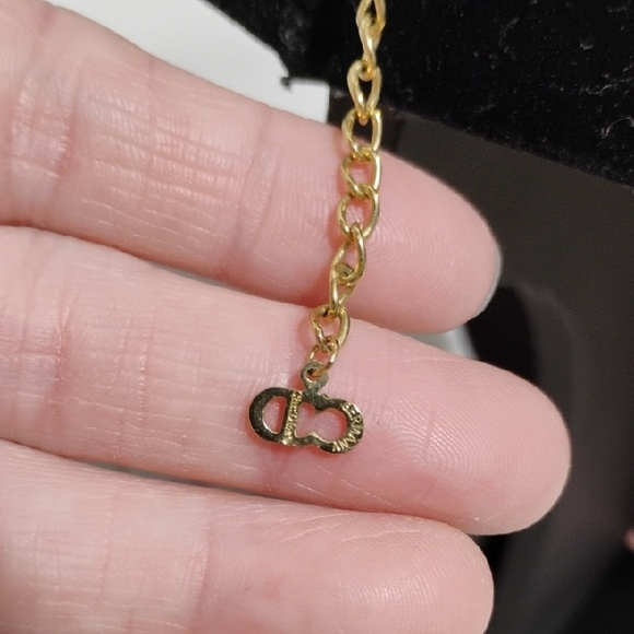 SALE! Auth Christian Dior Gold Rhinestone Choker Necklace Chunky Curb Chain/Box - Picture 8 of 11